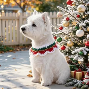 Festive Christmas pet knitted collar for small dogs and cats, cute holiday party accessory.