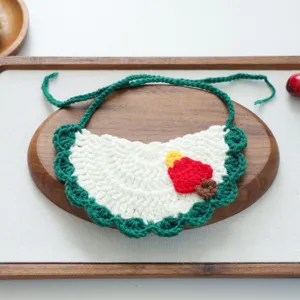 Handmade crochet pet bib for small dogs and cats, cute Christmas tree design, lace neckerchief.