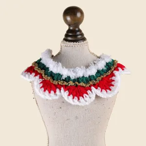 Handcrafted Christmas pet crochet collar scarf for small dogs and cats, festive party accessory.