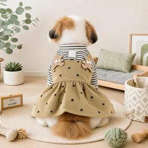 Niedlicher Welpe Hund Gestreifter Hosenträger Kleid Kleiner Hund Herbst Winter Prinzessin Rock Haustierbekleidung