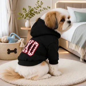 Black pet puppy hoodie with hood and XO letter patch for small dogs spring fashion apparel