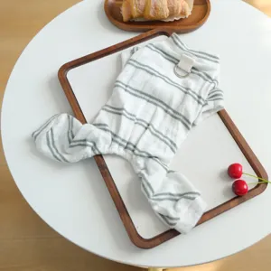 Cute striped pet pajamas four-leg soft dog clothes comfortable cat home wear apparel cozy style
