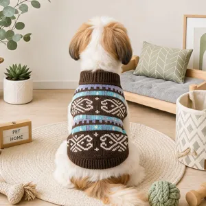 Cozy Nordic pattern pet knitted sweater for small dogs, warm and stylish autumn winter apparel.