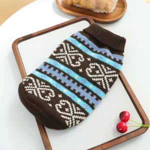 Cozy knit pet sweater with Nordic geometric pattern designed for small dogs, detailed view.