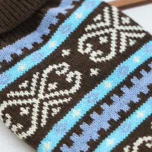Detailed close-up of a cozy pet sweater with Nordic knitted pattern, warm and stylish design.