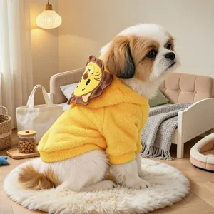 Cute Cartoon Lion Pet Fleece Hoodie Small Dog Warm Apparel Autumn Winter Soft Pullover Costume Pet Clothing