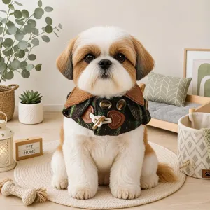 Mantellina per Cani Cuccioli Autunno Inverno Caldo Mantello a Quadri Revers in Corduroy Bottone in Corno Vestiti per Cuccioli