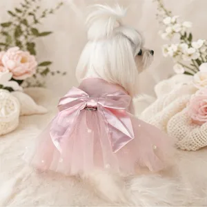 Jolie Robe Rose pour Animal de Compagnie avec Nœud de Perles et Jupe en Tulle Princesse Chien Chat Vêtements pour Fête Photographie