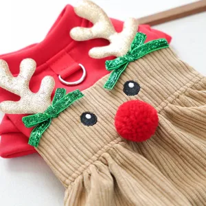 Vestido navideño de reno para mascotas, disfraz de invierno para perro con astas rojas