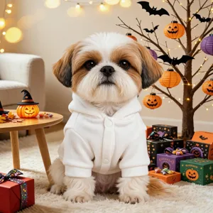 Mignon sweat à capuche blanc pour petits chiots Halloween fête automne vêtements chauds