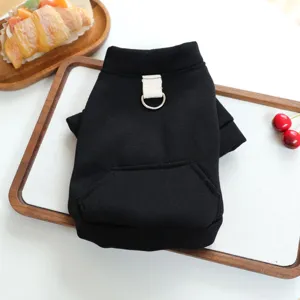 Black pet hoodie for small dogs puppy cute warm sweatshirt with pocket and leash ring.