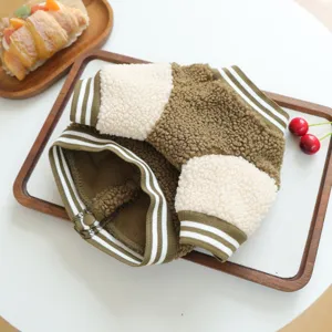 Cozy pet fleece baseball jacket for dogs and cats, autumn winter warm dog apparel with stripes.