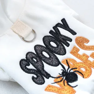 Sweat à capuche blanc pour animaux, design brodé d'Halloween avec anneau en D.