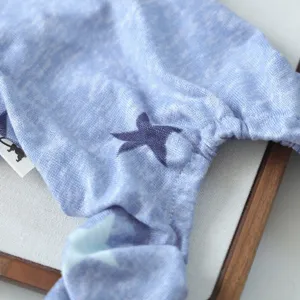 Soft blue pet homewear detail with cute star pattern, comfortable knitted fabric for pets.