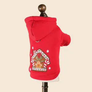 Natale animale domestico cane felpa con cappuccio rosso inverno vestiti piccoli biscotto