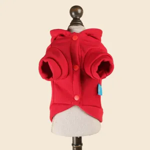 Felpa rossa per cani piccoli, vestiti per cuccioli autunno primavera con cappuccio e bottoni.