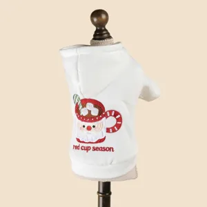 Pet Christmas hoodie cute small dog winter warm fleece apparel red cup graphic clothing