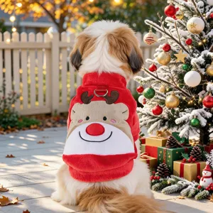 Christmas dog coat plush pet winter apparel cute reindeer costume puppy warm holiday clothes