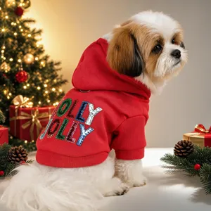 Felpa natalizia rossa per cani di piccola taglia cucciolo cappuccio vestiti caldi invernali.