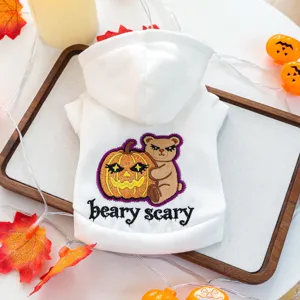 Sweat à capuche d'Halloween pour petits chiens, design ours citrouille brodé mignon, vêtement de fête.