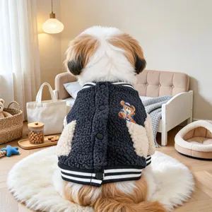 Cozy pet lamb cashmere baseball jacket with cute bear embroidery, perfect winter warm dog clothes.
