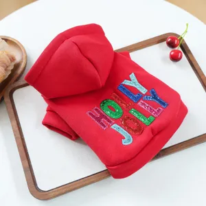 Felpa rossa con cappuccio per cani piccoli, grazioso costume di Natale con ricamo brillante.