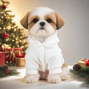 Cute Christmas pet dog hoodie for small puppies, warm white fleece pet apparel outfit
