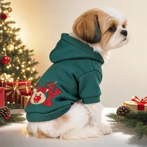 Felpa natalizia verde per cani di taglia piccola, vestiti invernali con renna per cuccioli.