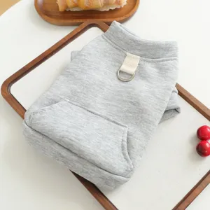 Grey pet dog hoodie clothes small puppy spring autumn warm pocket traction ring cute apparel