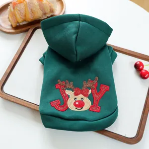 Felpa natalizia festiva per cani di taglia piccola, maglione verde scuro per cuccioli con renna.