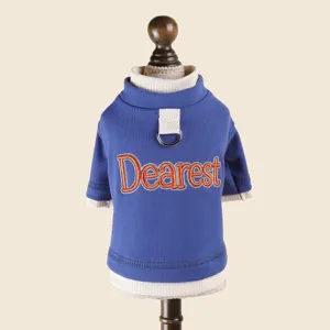 Leuke huisdier hond kleding lente herfst kleine puppy trui met D-ring tractie borduurwerk blauw