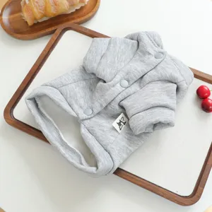 Grey pet hoodie for small dogs, cute spring autumn warm puppy clothes with snap buttons.