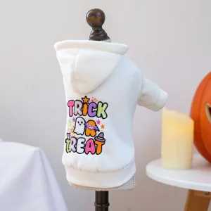 Halloween sweat à capuche pour chien blanc mignon broderie fantôme vêtement chiot tenue de fête