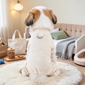 Cozy beige knit pet clothes for dogs, four-legged wear sweater for autumn winter daily use