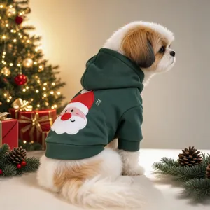 Cute green pet christmas hoodie for small dogs, festive puppy winter apparel with santa design.