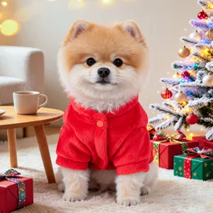 Cute Christmas pet coat for small dogs puppy plush red winter costume festive holiday apparel
