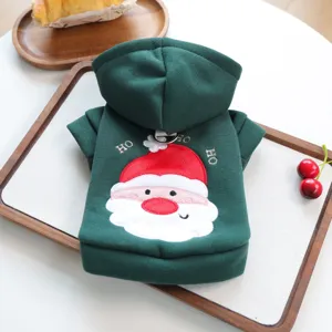 Green pet Christmas hoodie for small dogs, cute Santa embroidery, festive autumn spring clothes
