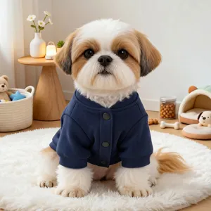 Cozy blue pet dog coat hoodie for small puppies autumn winter warm pet apparel detail view