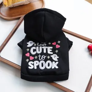 Adorable sweat à capuche pour chien noir avec broderie de fantôme vêtement chiot Halloween