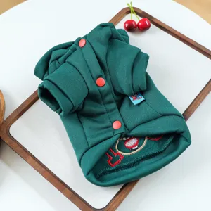 Felpa verde per animali domestici cani piccoli, vestiti autunno inverno carini con bottoni e design.