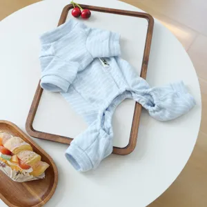 Blue striped pet pajamas cute puppy four legs jumpsuit soft comfortable loungewear apparel