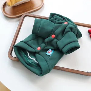 Green pet Christmas hoodie for small dogs cute puppy autumn winter warm clothes apparel