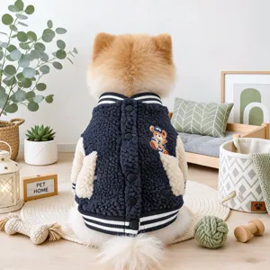 Pet Dog Fleece Baseball Jacket Warm Winter Puppy Coat Cute Bear Embroidery Casual Apparel For Small Dogs