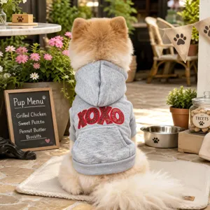 Pet Dog Hoodie Puppy Sweatshirt Valentine's Day XOXO Letter Embroidered Fleece Pullover Small Dog Clothes Apparel