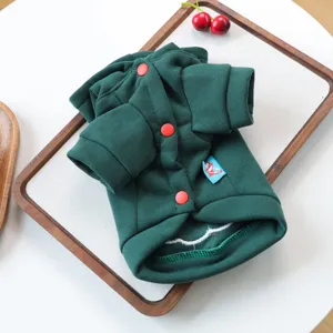 Green pet Christmas hoodie for small dogs, stylish cute autumn puppy winter warm clothing.