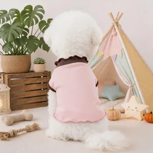 Pet Dog Clothes Spring Autumn Small Puppy Solid Color Lightweight Breathable Rolled Edge Base Shirt Pet Apparel
