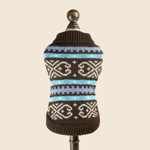 Warm knitted dog sweater with Nordic geometric pattern for small puppies winter pet apparel.