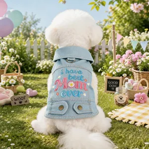 Cute pet denim jacket with lapel design and lovely embroidery, perfect for small dogs and puppies.