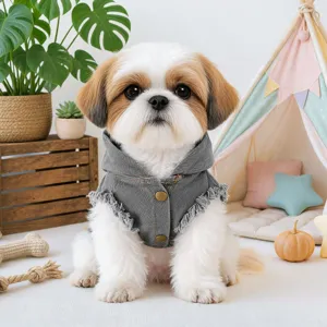 Stylish retro distressed denim dog hoodie jacket for small pets spring and summer cute apparel