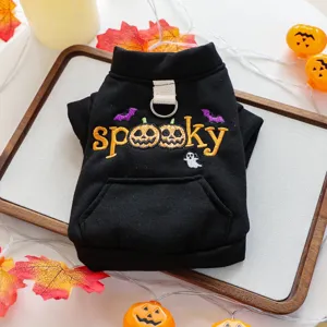 Halloween pet dog hoodie cute pumpkin embroidered black small puppy clothes autumn outfit